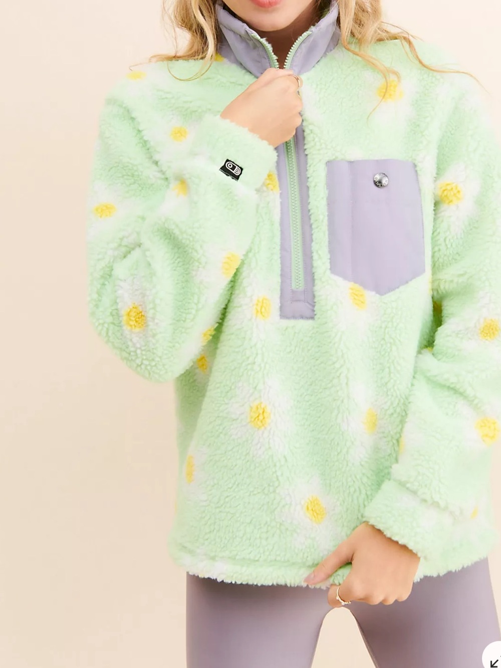 Airblaster Sherpa Half Zip Mint Big Daisy Size Small